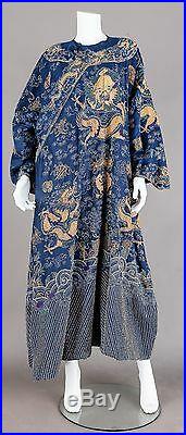 19th Century ANTIQUE CHINESE CHINA EMBROIDERY SUMMER SILK ROBE BLUE DRAGON