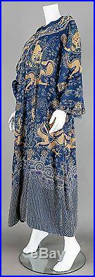 19th Century ANTIQUE CHINESE CHINA EMBROIDERY SUMMER SILK ROBE BLUE DRAGON