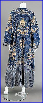 19th Century ANTIQUE CHINESE CHINA EMBROIDERY SUMMER SILK ROBE BLUE DRAGON