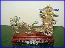 19th Century China Chinese Enamel Gilt Silver Filigree Dragon Chariot Removable