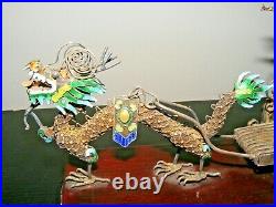 19th Century China Chinese Enamel Gilt Silver Filigree Dragon Chariot Removable