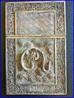 19th Century China Chinese Export Dragon Silver Filigree Card Case Box