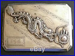 19th Century China Chinese High Relief Dragon Solid Silver Card Case