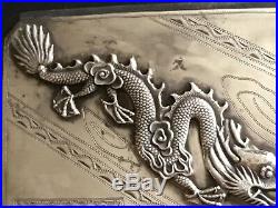 19th Century China Chinese High Relief Dragon Solid Silver Card Case