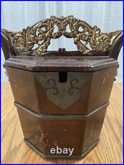 19th Century Chinese 24k Layered Wooden Basket Tea Pot Warmer Hand Made Dragon