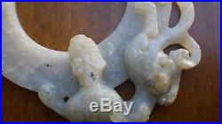 19th Century Chinese Antique Carved Jade Piece With Two Dragons
