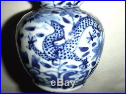 19th Century Chinese Antique Porcelain Kangxi Blue & White Dragon Vase