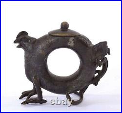 19th Century Chinese Bronze Dragon & Phoenix Scholar Water Dropper AS IS