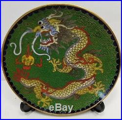 19th Century Chinese Cloisonné and Gilt Brass Dragon Plate, Qing Dynasty