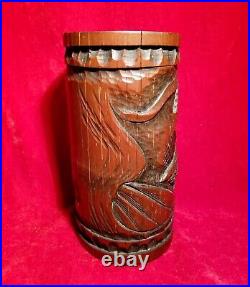 19th Century Hand-Carved Chinese Wooden DRAGON Artisan Wood Cup vtg Mug Antique