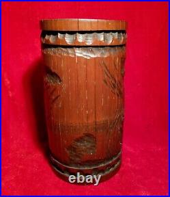 19th Century Hand-Carved Chinese Wooden DRAGON Artisan Wood Cup vtg Mug Antique