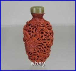 19th Century, Molded & Enameled Porcelain Snuff Bottle, Dragon