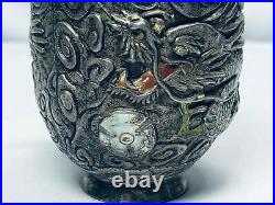 19th Chinese Qing Silver Enamel Dragon Snuff Bottle Fine Detail 2.6/8