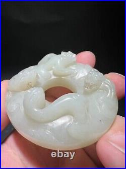 2.17-inch Chinese antique high relief dragon jade pendant