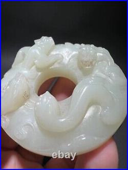 2.17-inch Chinese antique high relief dragon jade pendant