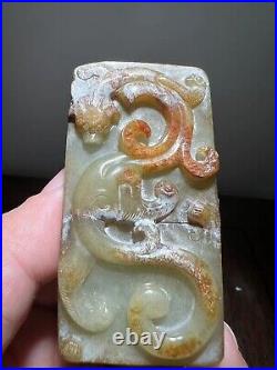 2.43-inch Chinese antique high relief jade dragon belt buckle