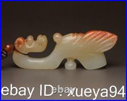 2.9 Chinese Natural Hetian Jade Nephrite Carving Dragon hook Amulet Pendant