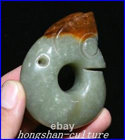 2.9'' Rare Chinese Natural Hetian Jade Pig Dragon Loong Hook Amulet Pendant