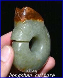 2.9'' Rare Chinese Natural Hetian Jade Pig Dragon Loong Hook Amulet Pendant