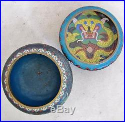 2 Antique Chinese Black Cloisonne Vases with Yellow Celestial Dragons (5.75)