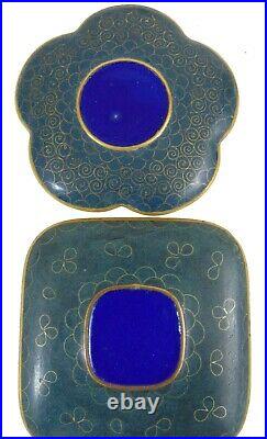 2 Antique Chinese Cloisonne Plates Trays Dishes Dragon Millefiori 3 1/2 Enamel