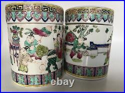 2 Antique Chinese Hand Paint Dragon Children Cylinder Hallmark Famille Jars 6