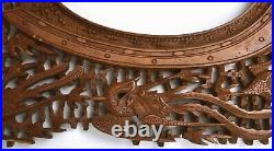 2 Chinese Export Sandalwood Wood Carved Dragon Phoenix Picture Photograph Frame