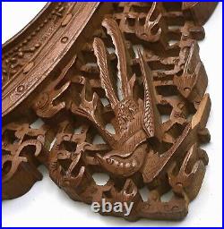 2 Chinese Export Sandalwood Wood Carved Dragon Phoenix Picture Photograph Frame