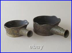 2 Old Chinese Bronze Irons Dragon Head Handles - Qing Dynasty - 19th Century