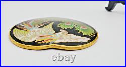 2 Vintage Chinese Cloisonne Enamel Plaques with Stands The Dragon and Phoenix