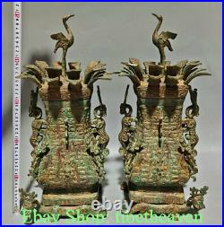 20 Antique Chinese Bronze Ware Dynasty Palace Dragon Beast Crane Statue Pair