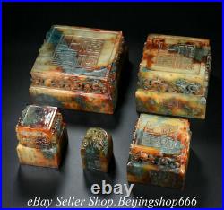 20 Antique Chinese Natural Hetian Jade Nephrite Carved 5 Dragon Seal Stamp Set