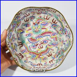 20 CM 19th C. ANTIQUE CHINESE CANTON ENAMEL PAINTED PLATE DISH 5 COLAWED DRAGON