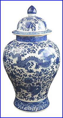 20 Classic Blue and White Porcelain Dragon Temple Ceramic Jar Vase, China Mi
