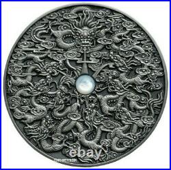 2020 2 Oz Silver NINE DRAGONS Chinese Legend Antique Coin, Mother Of Pearl Insert