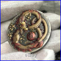 2020 Tuvalu Dragon 2 Oz Silver High Relief Antiqued Colored Coin (mintage 888)