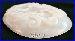 20C Chinese White Jade Large Scepter Head w. Dragon Motif in Relief (AHB)