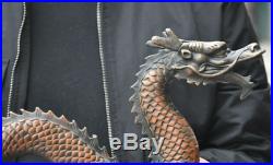 21 Old Chinese palace bronze auspicious royal fu dragon beast pray bead statue