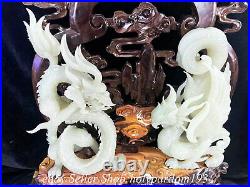 22 Chinese Natural Hetian White Jade Nephrite Fengshui Dragon Phoenix Statue