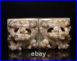 2370g A Pair Chinese Antique Hetian Jade Dragon Seal Figurines