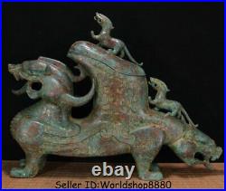 24 Antique Chinese Bronze Ware Dynasty Dragon Tiger Beast Zun Drinking Vessel