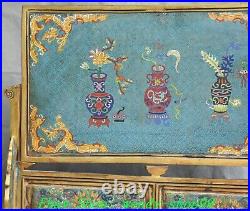 24 Old Chinese Dynasty Cloisonne Enamel Bronze Gold Dragon Flower Screen Byobu
