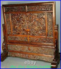 26Old China Rosewood Carving Dynasty Palace Dragon Bead Folding Screen