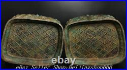 27.6 Antique Chinese Shang Dynasty Bronze ware Dragon Zun Lid Bottle Vase Pair