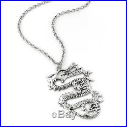 28 ANTIQUE SILVER LOOK DRAGON PENDANT NECKLACE MYSTIC FANTASY CHINESE JAPANESE