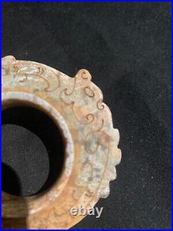 2Pcs Antique Chinese HeTian Jade Hand Carved 3Dragons FengShui Wheels