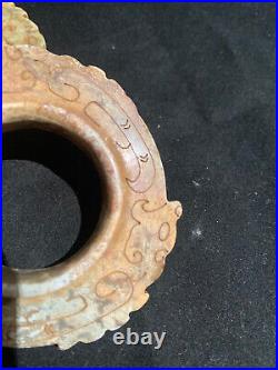 2Pcs Antique Chinese HeTian Jade Hand Carved 3Dragons FengShui Wheels