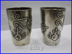 2x Antique chinese export silver cup / Becher China Silber #3 Drache / Dragon