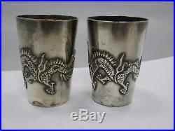 2x Antique chinese export silver cup / Becher China Silber #3 Drache / Dragon