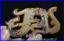 3.1 Old Chinese Dynasty Natural Hetian Jade Silver Gilt Dragon Beast YuBi Yu Bi